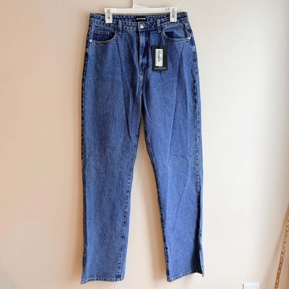 PrettyLittleThing Tall Mid Blue Split Hem Jeans, Size UK 14 / US 10 — NWT